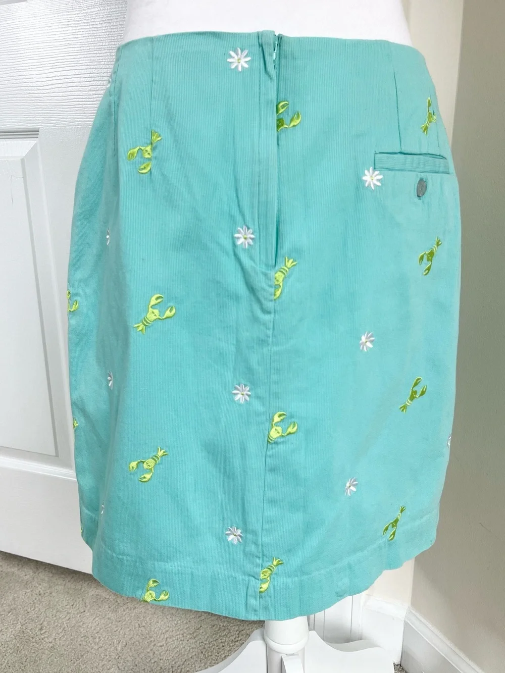 Vintage Lilly Pulitzer White Label Lobster Embroidered Mini Skirt Blue Green 8